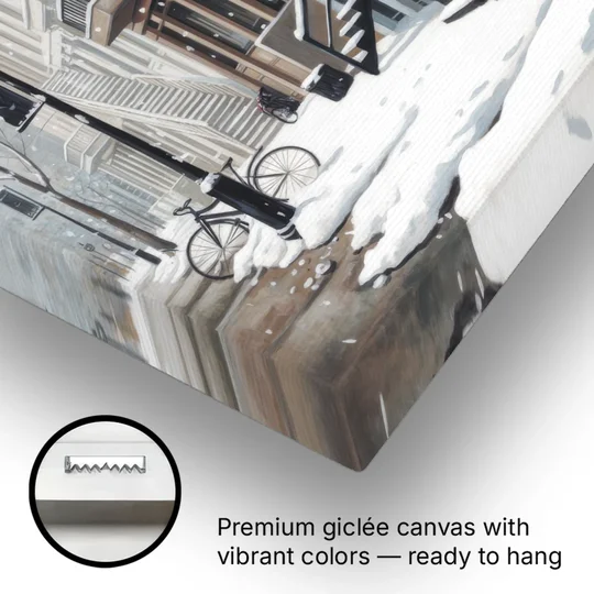 Montreal Snowy Streets - Canvas Wall Art - Gallery Wrap Corner