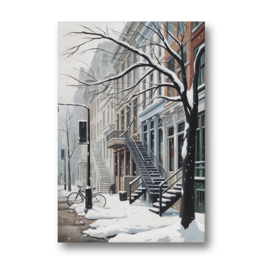 Montreal Snowy Streets - Canvas Wall Art - Front