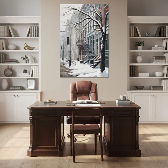Montreal Snowy Streets - Canvas Wall Art - Office - 40x60