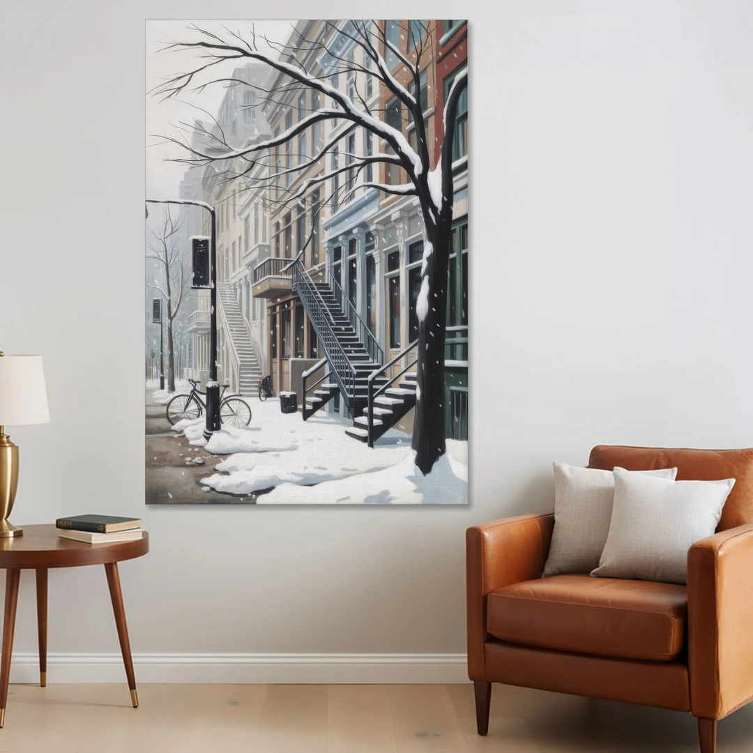Montreal Snowy Streets - Canvas Wall Art - Sofa - 40x60