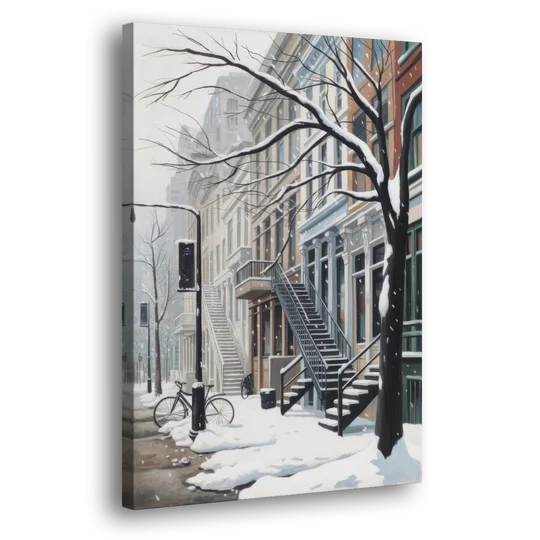 Montreal Snowy Streets - Canvas Wall Art - Side