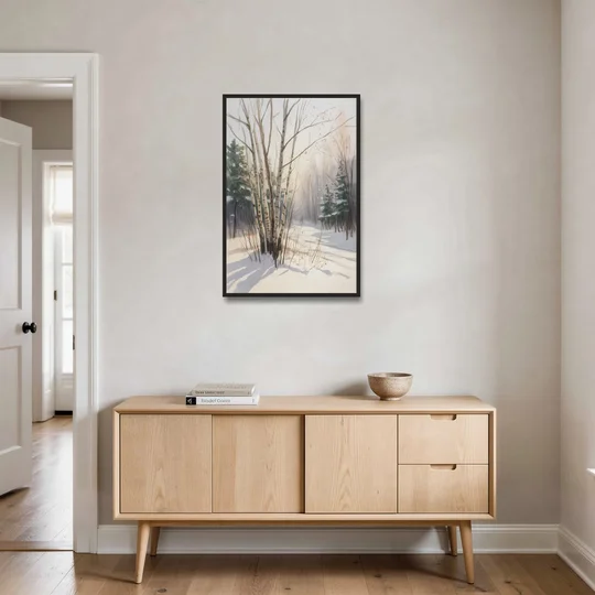 Montreal Winter Charm - Black Framed Canvas Wall Art - Coffee Table - 24x36