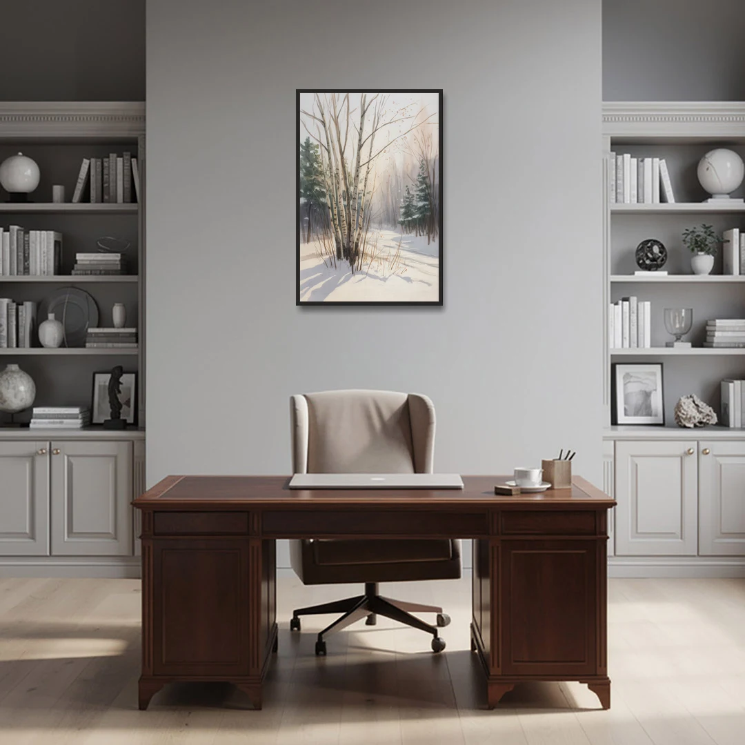 Montreal Winter Charm - Black Framed Canvas Wall Art - Office - 24x36