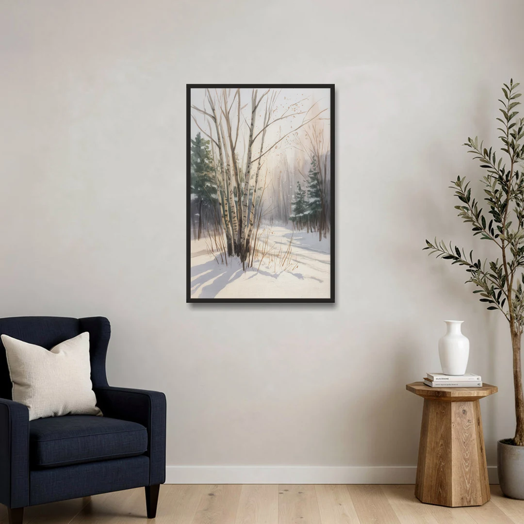 Montreal Winter Charm - Black Framed Canvas Wall Art - Sofa - 24x36