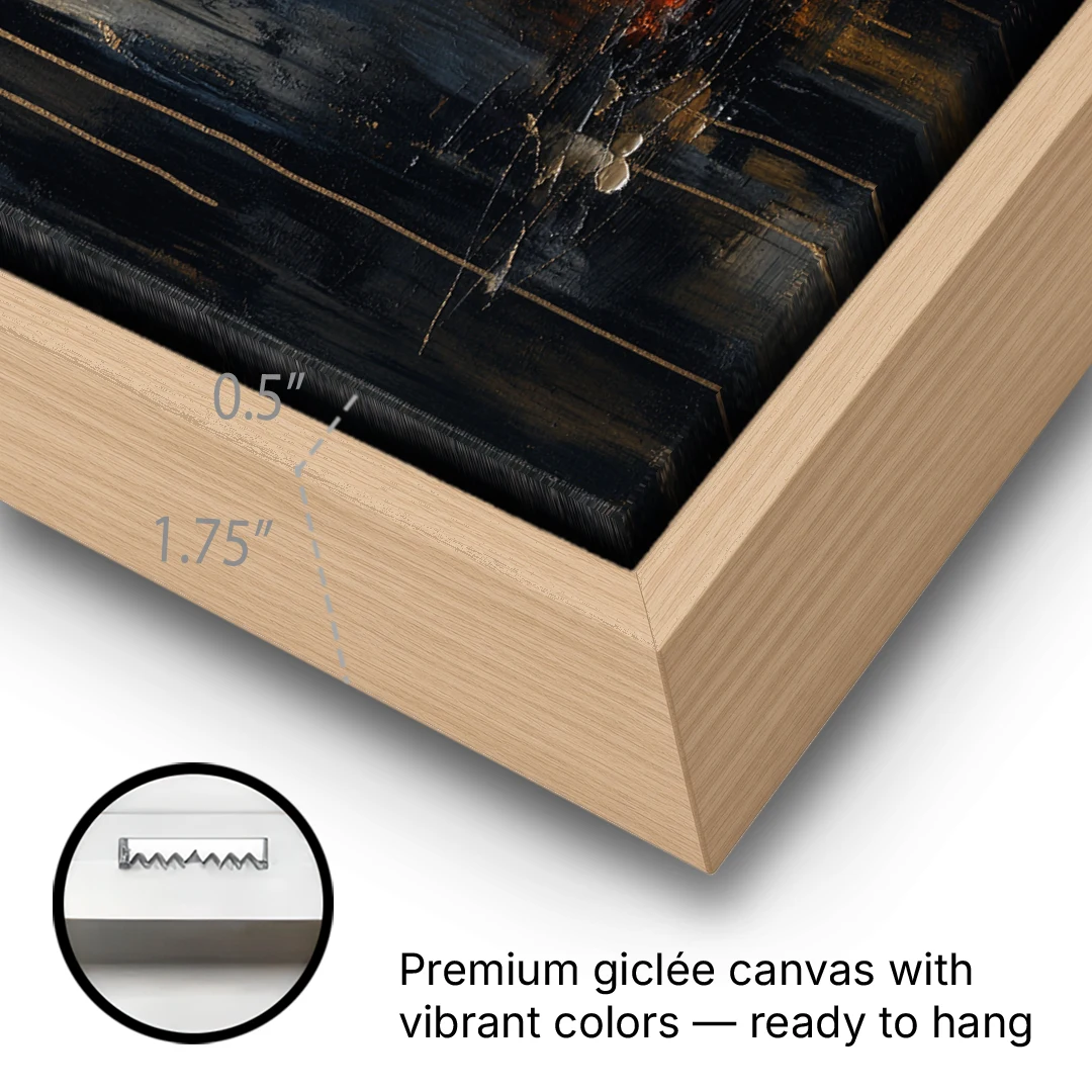 Moody Abstract Painting of Rising Smoke - Oak Framed Canvas Wall Art - Gallery Wrap Corner