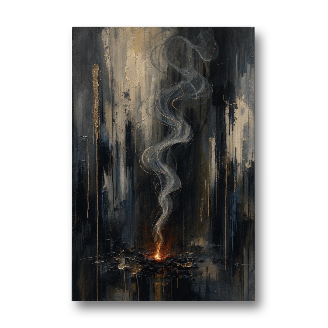 Moody Abstract Painting of Rising Smoke - Canvas Wall Art - Front