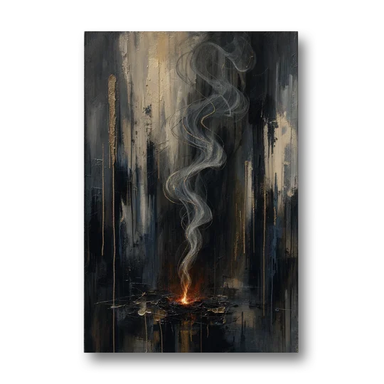 Moody Abstract Painting of Rising Smoke - Canvas Wall Art - Front