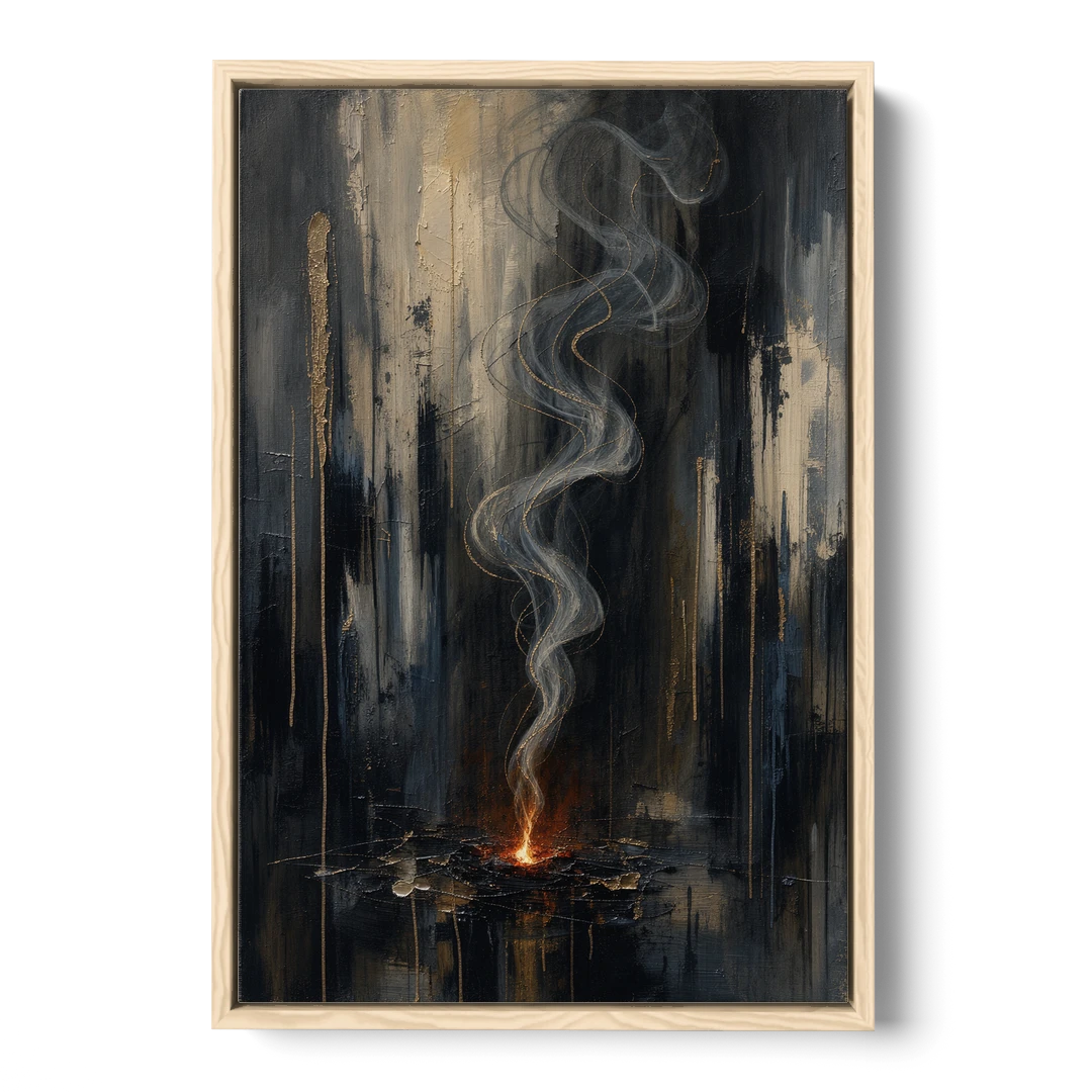 Moody Abstract Painting of Rising Smoke - Oak Framed Canvas Wall Art - Front