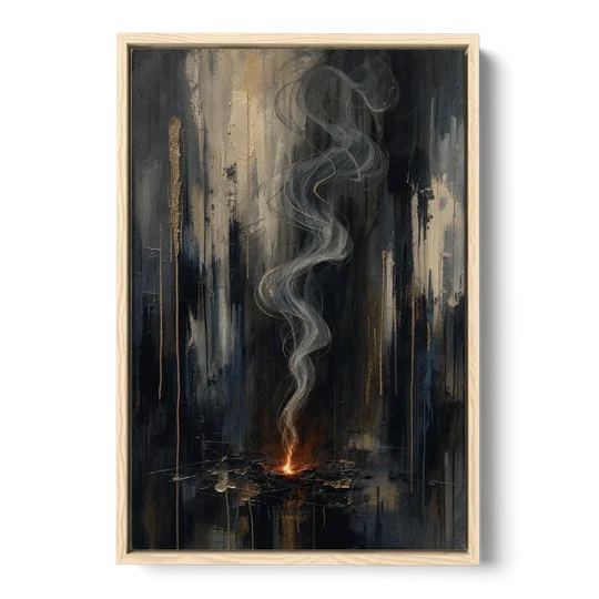Moody Abstract Painting of Rising Smoke - Oak Framed Canvas Wall Art - Front
