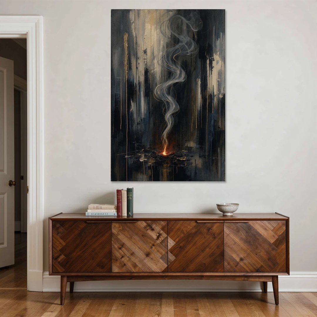 Moody Abstract Painting of Rising Smoke - Canvas Wall Art - Coffee Table - 40x60
