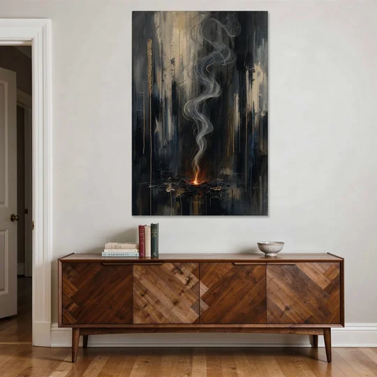 Moody Abstract Painting of Rising Smoke - Canvas Wall Art - Coffee Table - 40x60