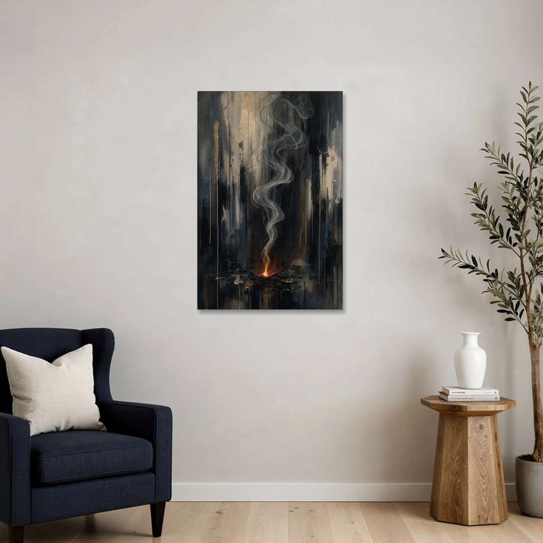 Moody Abstract Painting of Rising Smoke - Canvas Wall Art - Sofa - 24x36