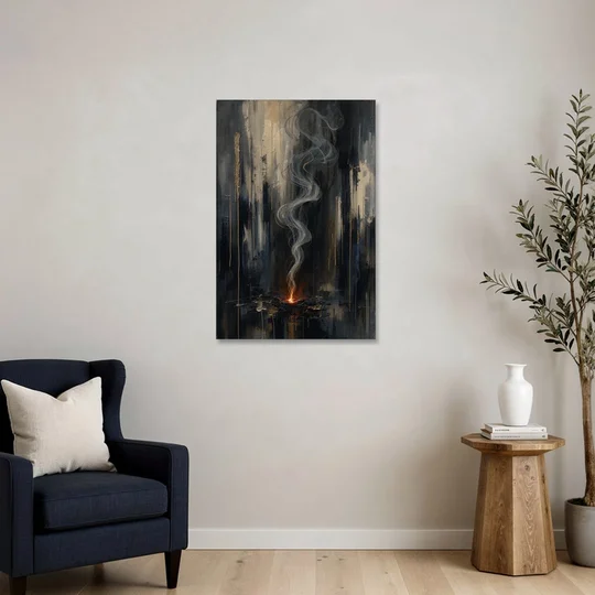 Moody Abstract Painting of Rising Smoke - Canvas Wall Art - Sofa - 24x36