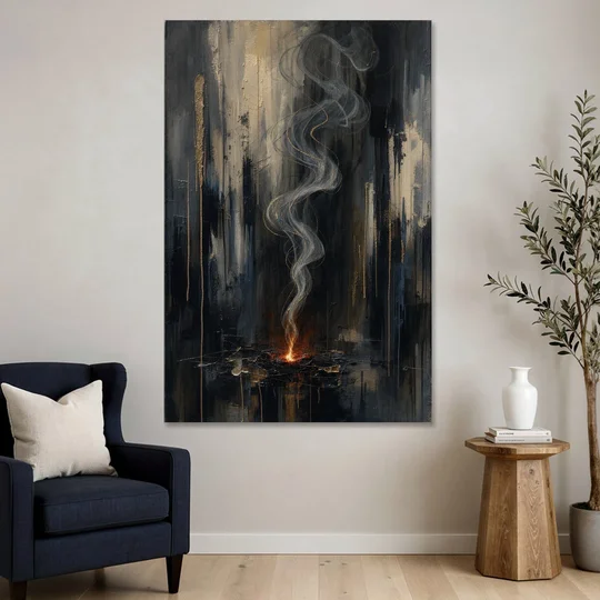 Moody Abstract Painting of Rising Smoke - Canvas Wall Art - Sofa - 40x60