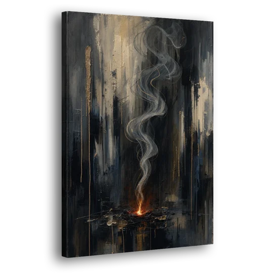 Moody Abstract Painting of Rising Smoke - Canvas Wall Art - Side