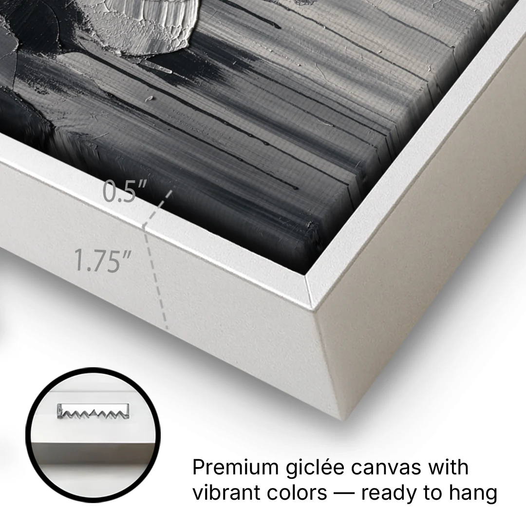 Moody Abstract Storm Tear in Charcoal Impasto - White Framed Canvas Wall Art - Gallery Wrap Corner