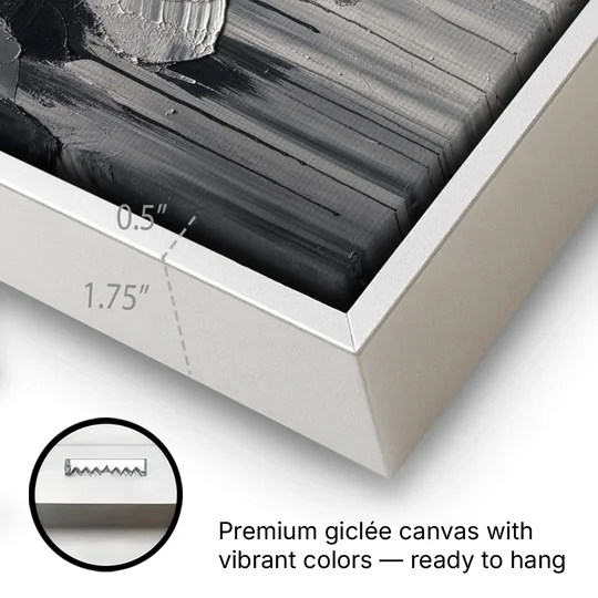 Moody Abstract Storm Tear in Charcoal Impasto - White Framed Canvas Wall Art - Gallery Wrap Corner