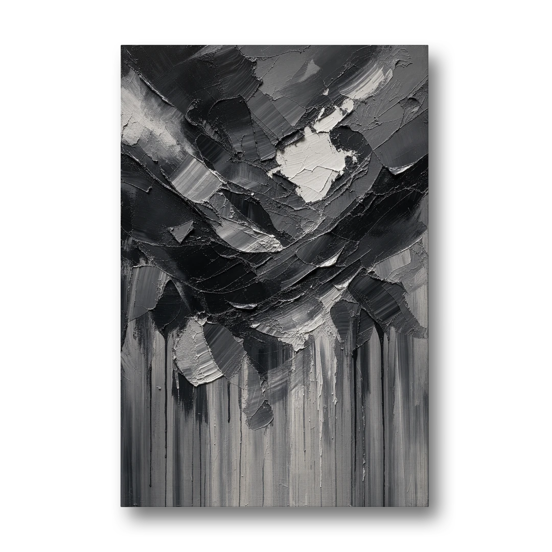 Moody Abstract Storm Tear in Charcoal Impasto - Canvas Wall Art - Front