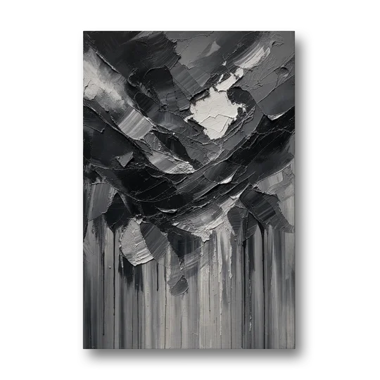 Moody Abstract Storm Tear in Charcoal Impasto - Canvas Wall Art - Front
