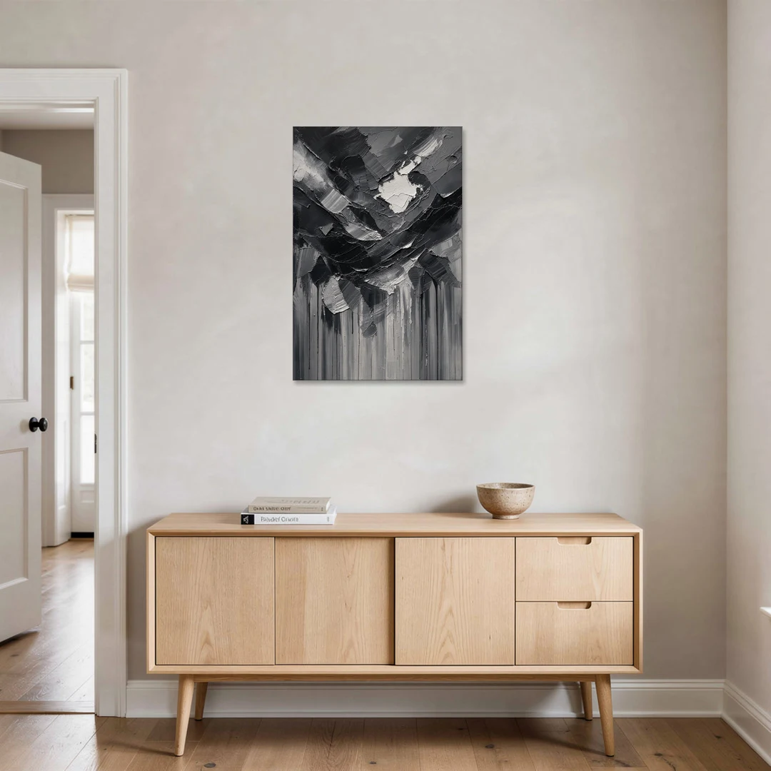 Moody Abstract Storm Tear in Charcoal Impasto - Canvas Wall Art - Coffee Table - 24x36