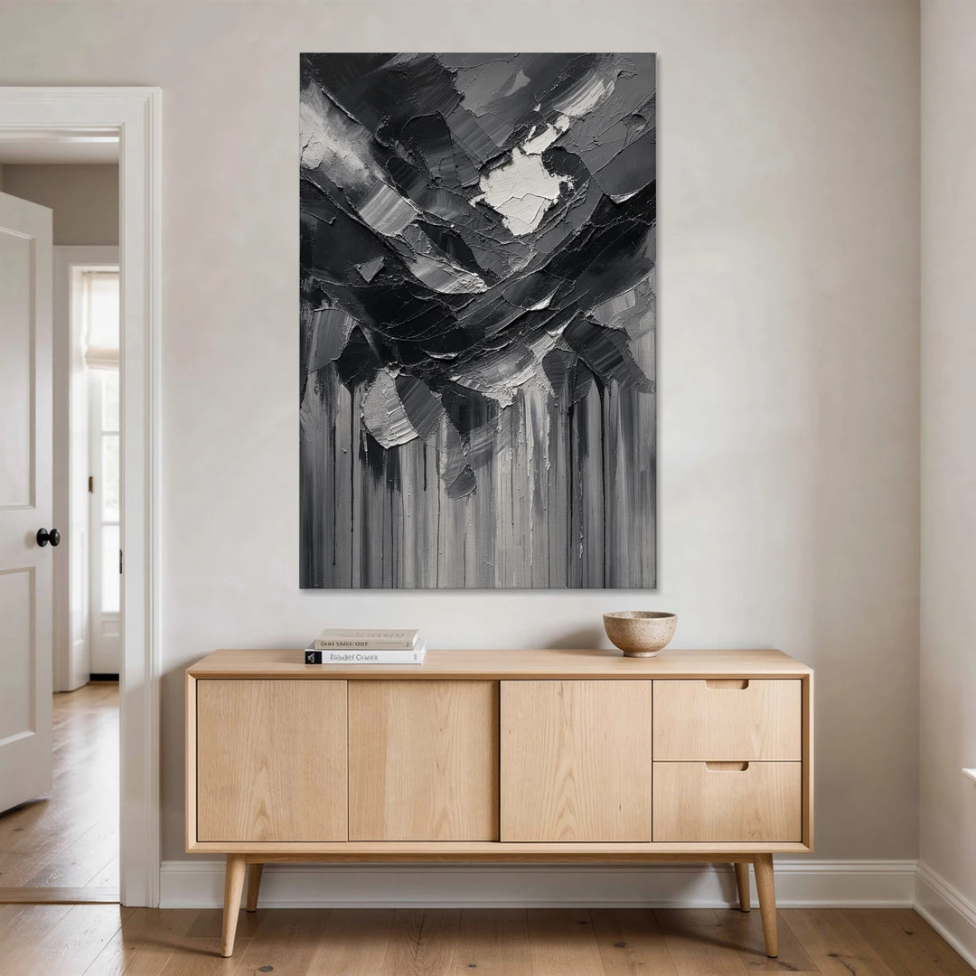 Moody Abstract Storm Tear in Charcoal Impasto - Canvas Wall Art - Coffee Table - 40x60
