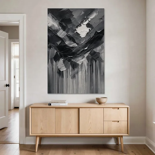 Moody Abstract Storm Tear in Charcoal Impasto - Canvas Wall Art - Coffee Table - 40x60