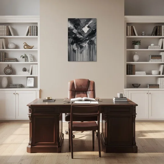 Moody Abstract Storm Tear in Charcoal Impasto - Canvas Wall Art - Office - 24x36