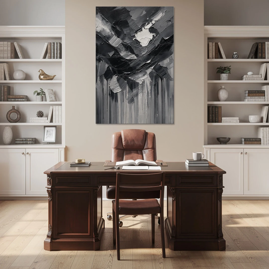 Moody Abstract Storm Tear in Charcoal Impasto - Canvas Wall Art - Office - 40x60