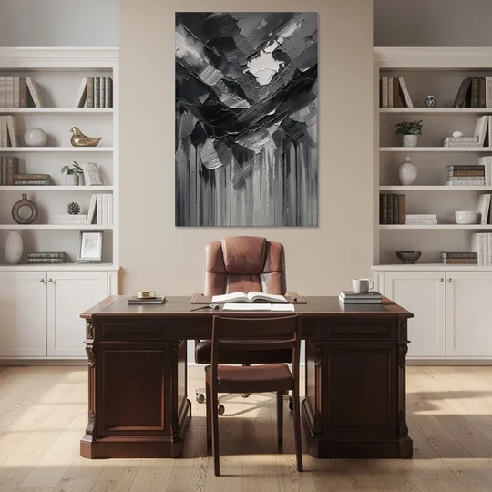 Moody Abstract Storm Tear in Charcoal Impasto - Canvas Wall Art - Office - 40x60