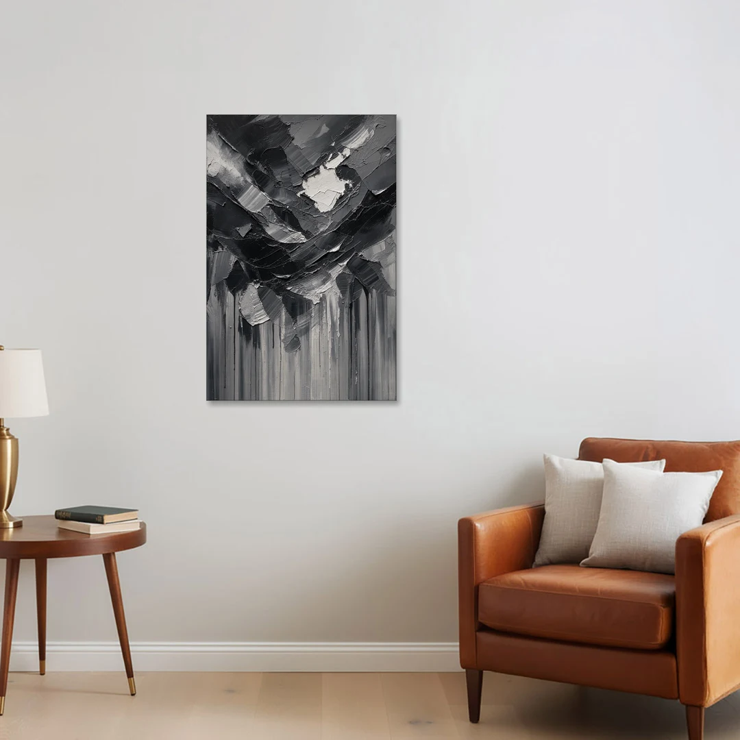 Moody Abstract Storm Tear in Charcoal Impasto - Canvas Wall Art - Sofa - 24x36