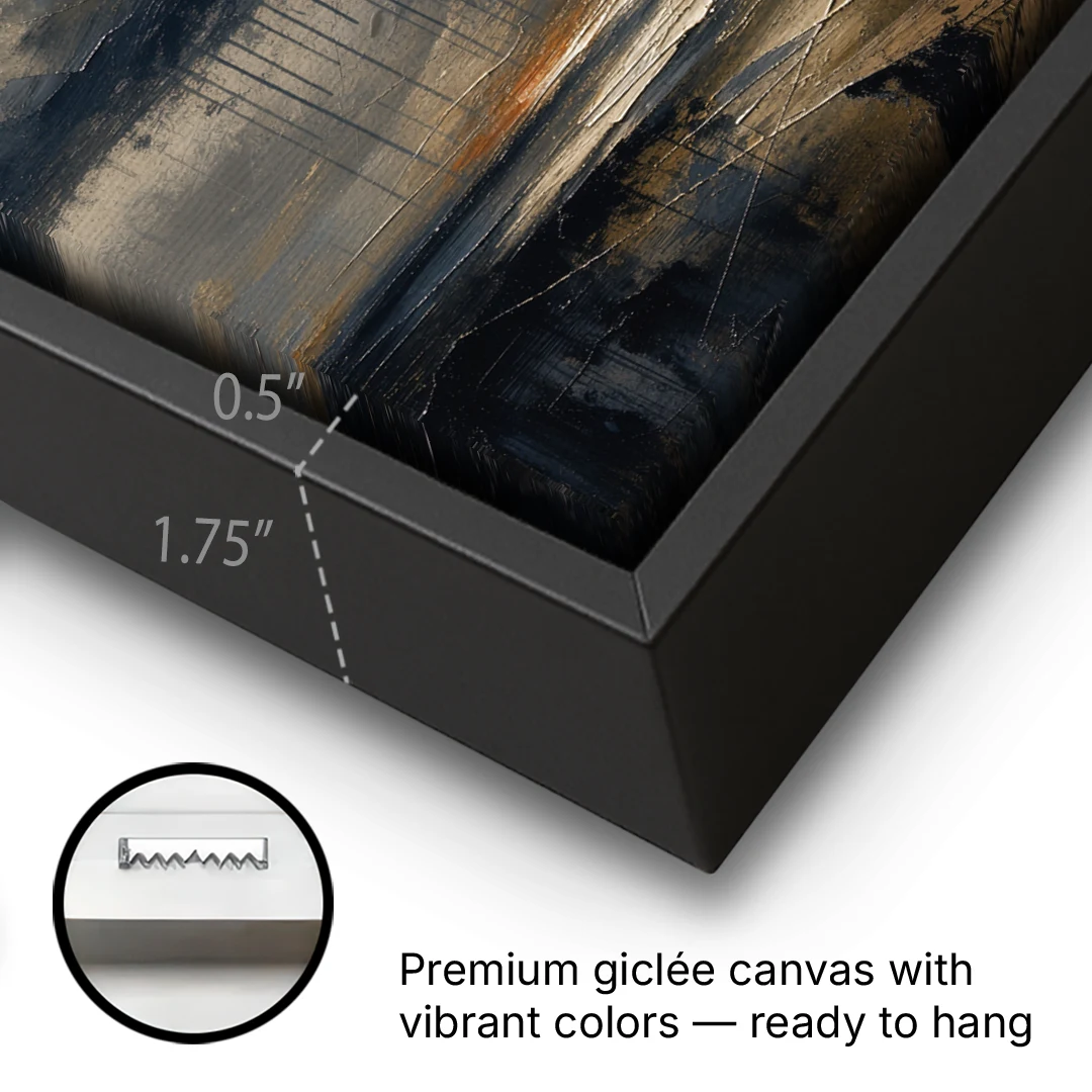 Moody Abstract Thunderhead with Bronze Vein for a Men's Office - Black Framed Canvas Wall Art - Gallery Wrap Corner