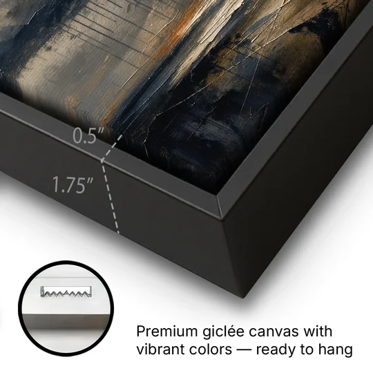 Moody Abstract Thunderhead with Bronze Vein for a Men's Office - Black Framed Canvas Wall Art - Gallery Wrap Corner