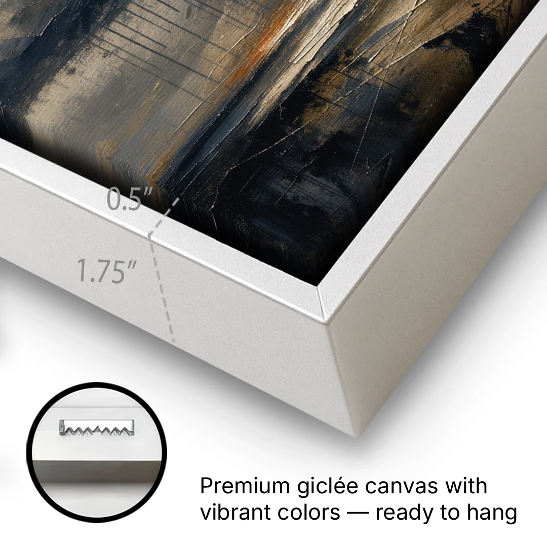 Moody Abstract Thunderhead with Bronze Vein for a Men's Office - White Framed Canvas Wall Art - Gallery Wrap Corner