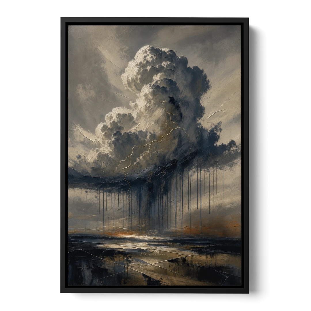 Moody Abstract Thunderhead with Bronze Vein for a Men's Office - Black Framed Canvas Wall Art - Front