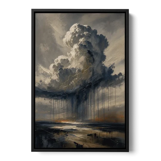 Moody Abstract Thunderhead with Bronze Vein for a Men's Office - Black Framed Canvas Wall Art - Front