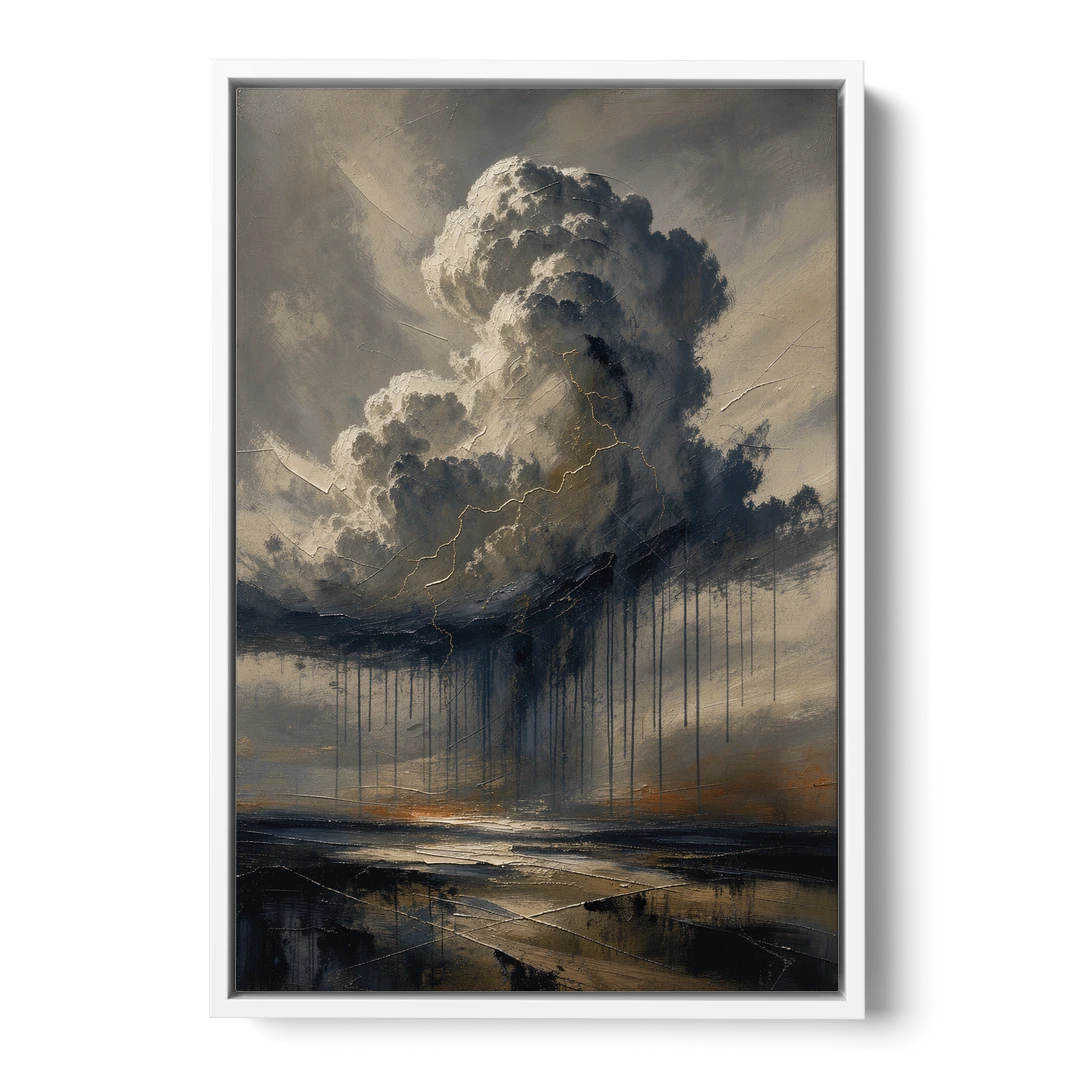 Moody Abstract Thunderhead with Bronze Vein for a Men's Office - White Framed Canvas Wall Art - Front
