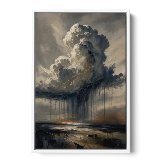 Moody Abstract Thunderhead with Bronze Vein for a Men's Office - White Framed Canvas Wall Art - Front