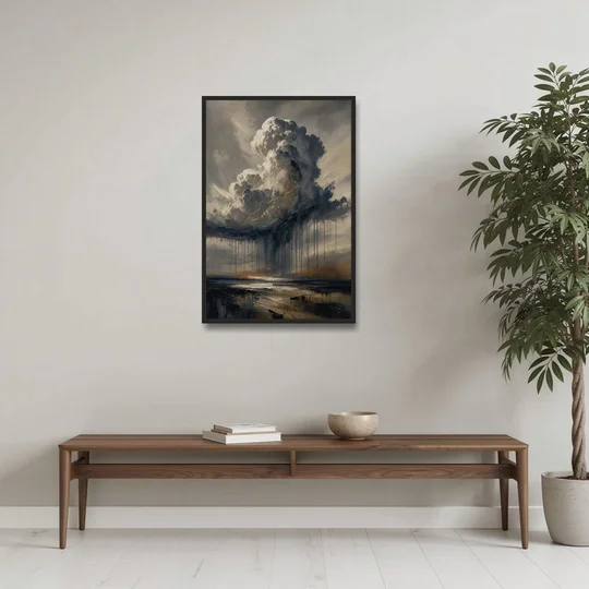 Moody Abstract Thunderhead with Bronze Vein for a Men's Office - Black Framed Canvas Wall Art - Coffee Table - 24x36