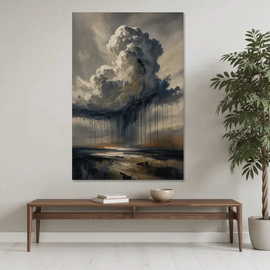 Moody Abstract Thunderhead with Bronze Vein for a Men's Office - Canvas Wall Art - Coffee Table - 40x60
