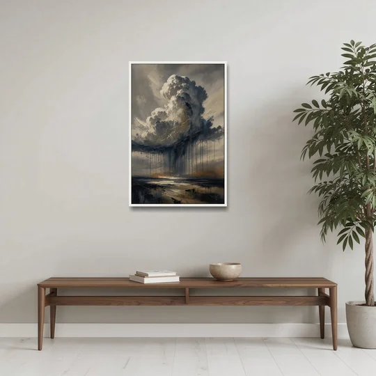 Moody Abstract Thunderhead with Bronze Vein for a Men's Office - White Framed Canvas Wall Art - Coffee Table - 24x36