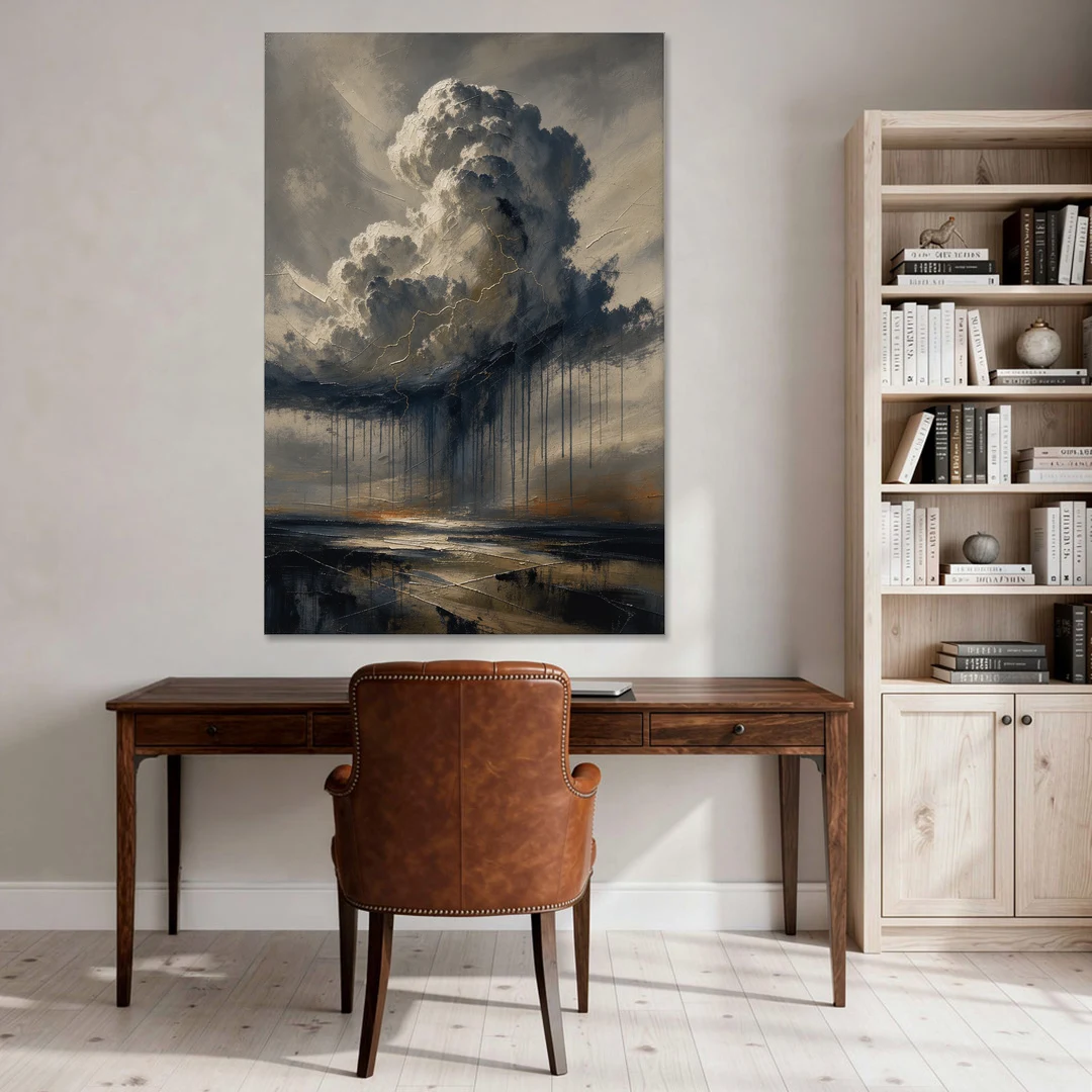 Moody Abstract Thunderhead with Bronze Vein for a Men's Office - Canvas Wall Art - Office - 40x60