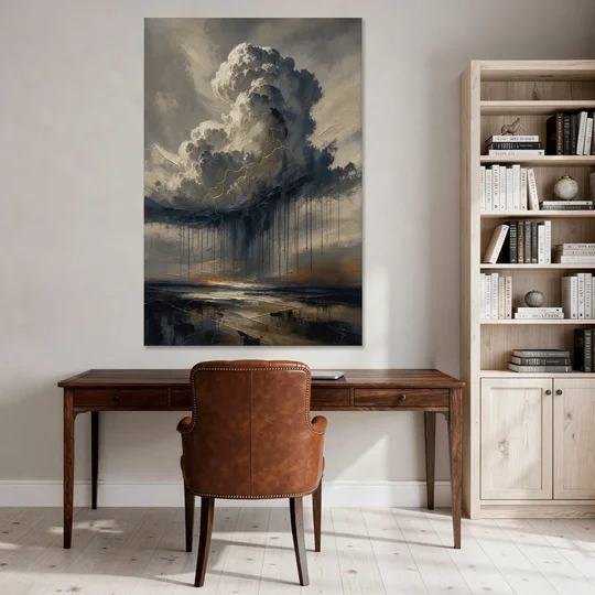 Moody Abstract Thunderhead with Bronze Vein for a Men's Office - Canvas Wall Art - Office - 40x60