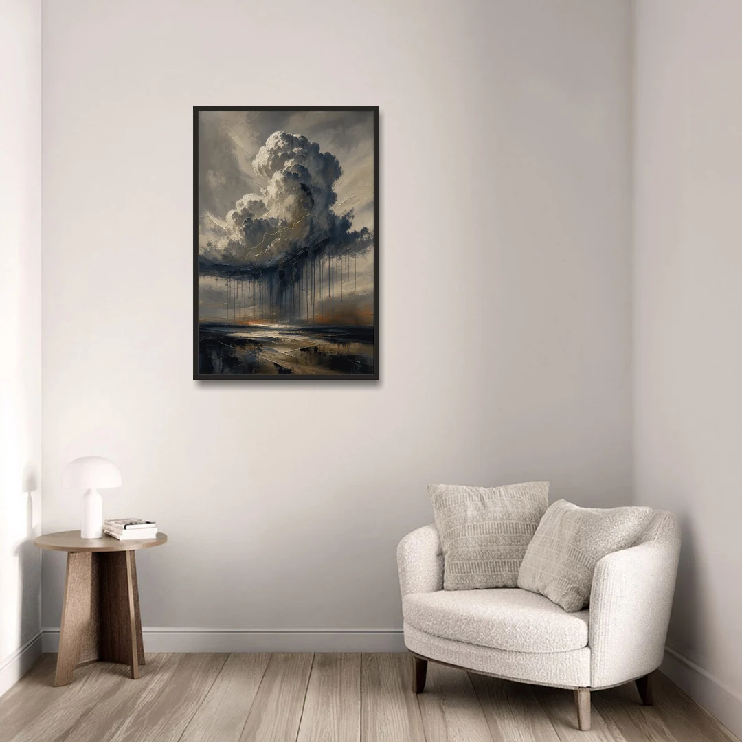Moody Abstract Thunderhead with Bronze Vein for a Men's Office - Black Framed Canvas Wall Art - Sofa - 24x36