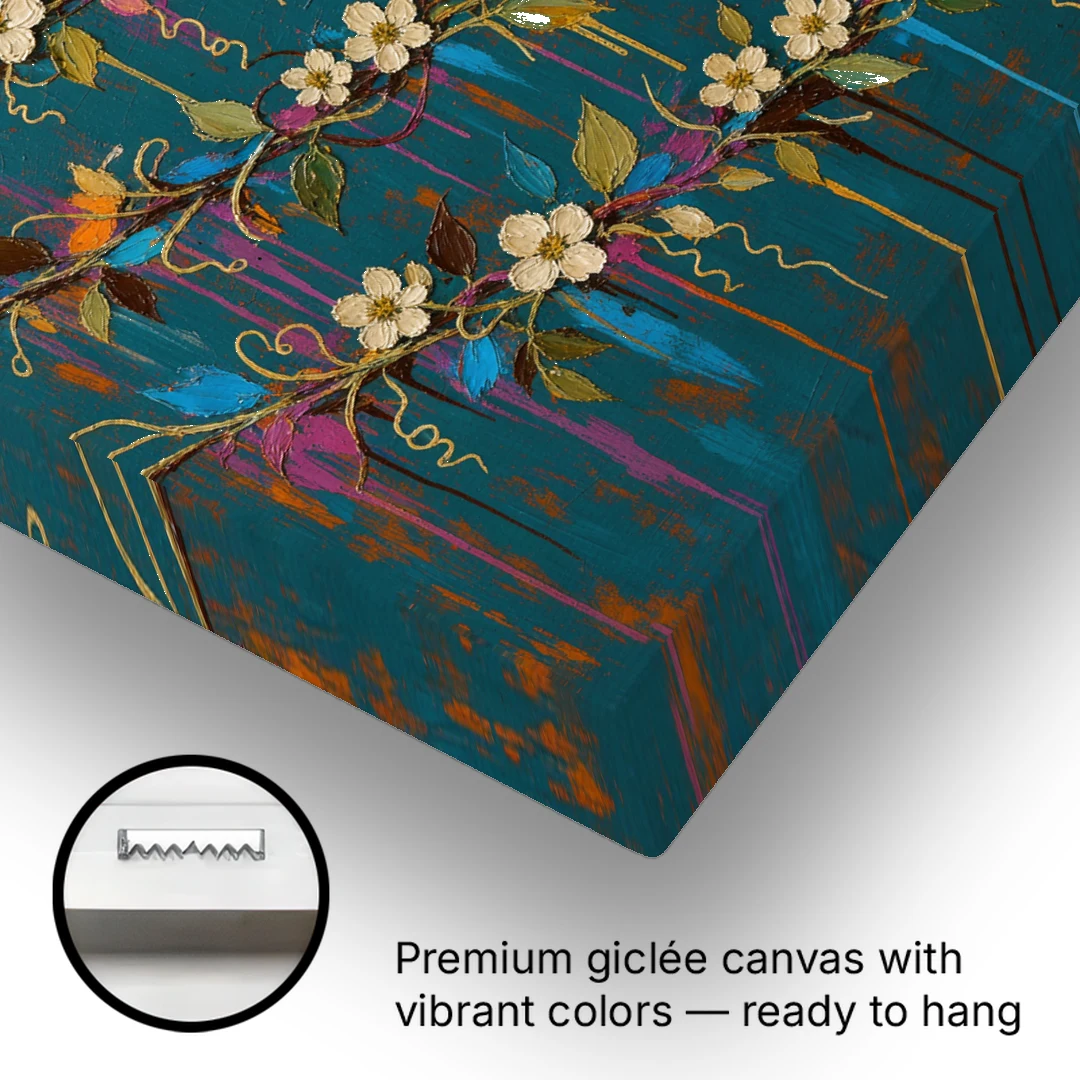 Moody Botanical Wall Art with Trailing Cream Blossoms - Canvas Wall Art - Gallery Wrap Corner