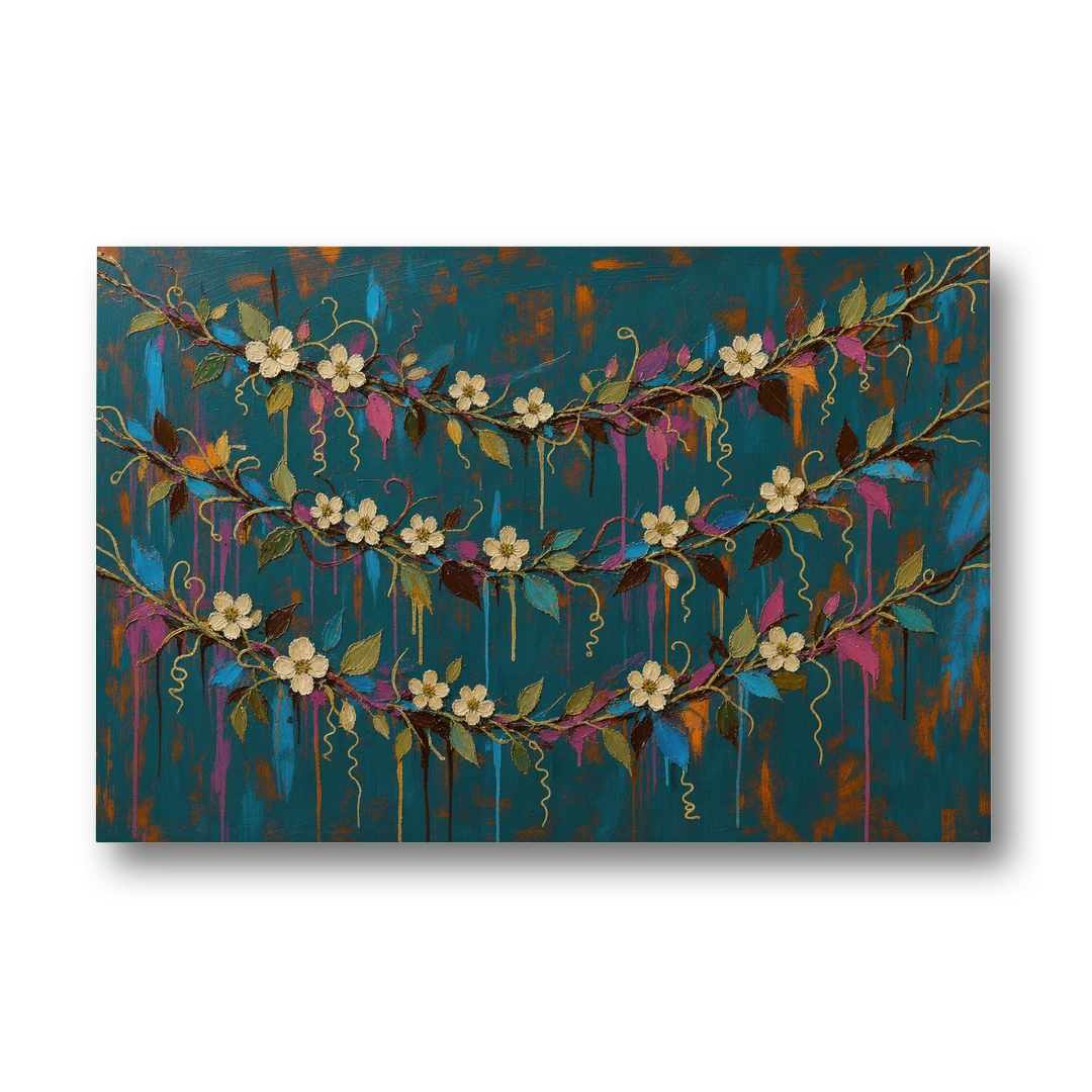 Moody Botanical Wall Art with Trailing Cream Blossoms - Canvas Wall Art - Front