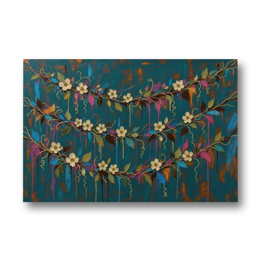 Moody Botanical Wall Art with Trailing Cream Blossoms - Canvas Wall Art - Front