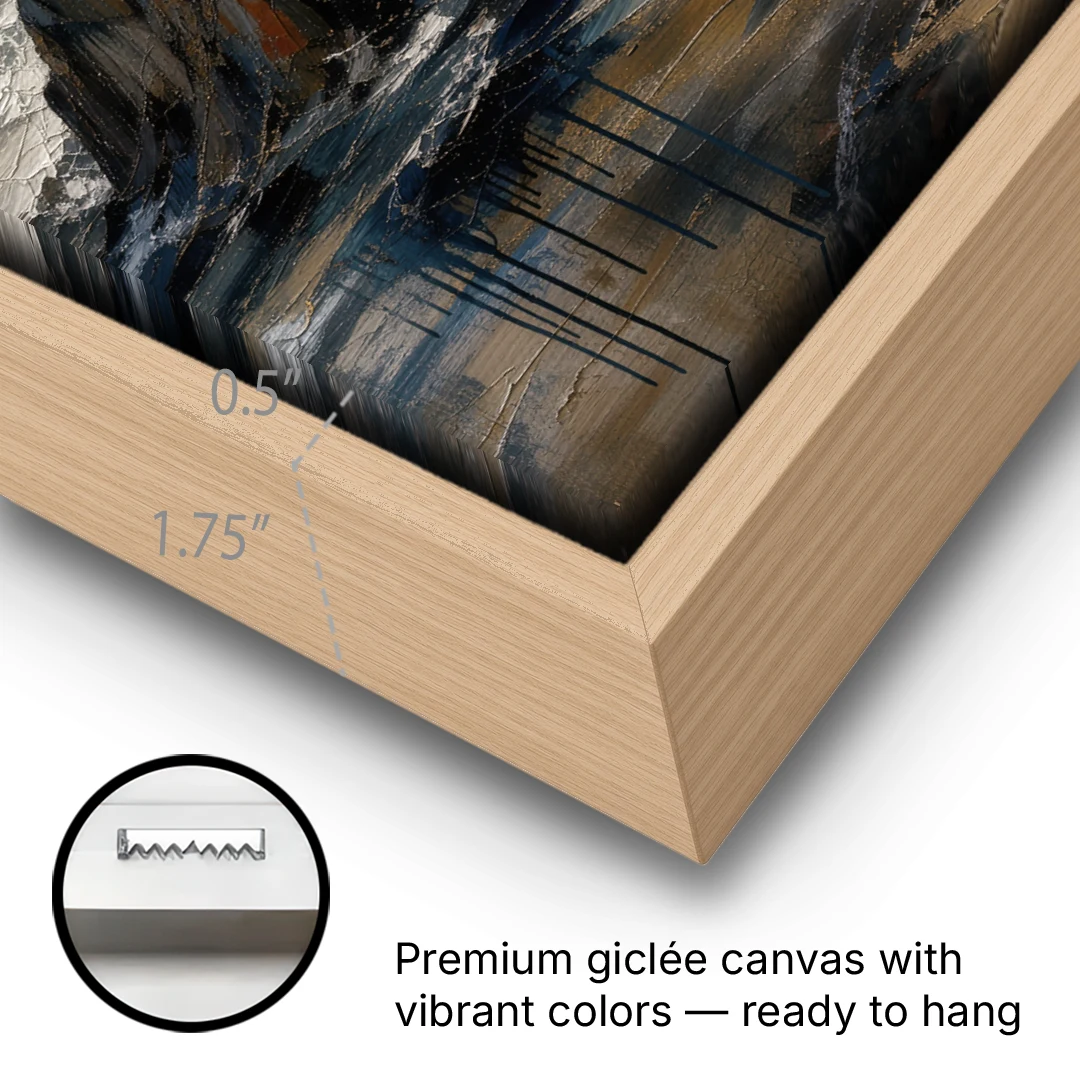 Moody Bronze Spray on Black Rock - Oak Framed Canvas Wall Art - Gallery Wrap Corner