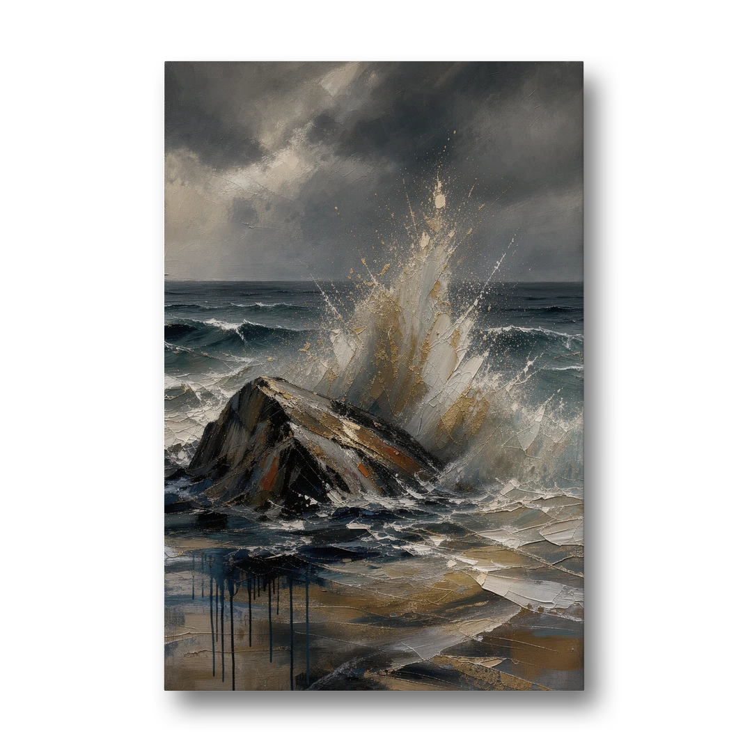 Moody Bronze Spray on Black Rock - Canvas Wall Art - Front