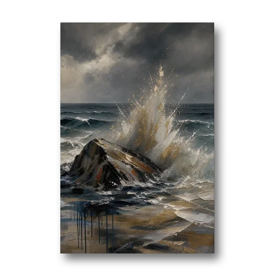 Moody Bronze Spray on Black Rock - Canvas Wall Art - Front