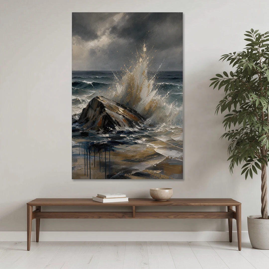 Moody Bronze Spray on Black Rock - Canvas Wall Art - Coffee Table - 40x60
